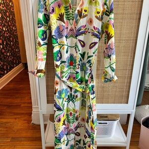 ZARA Belted Floral Button-Down Multicolor Dress